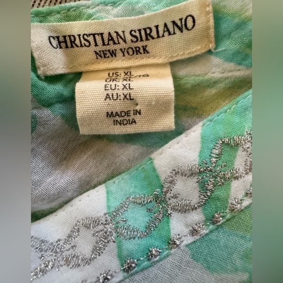 Christian Siriano Mint Green Tropical Print Gauze Tunic Top, XL - Picture 3 of 6
